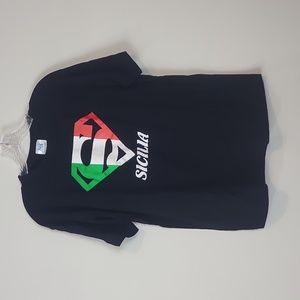 JHK Black Sicilia Superman Italian Shield 100% Cotton Short Sleeve Tee